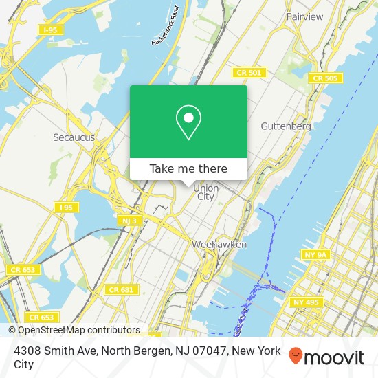 Mapa de 4308 Smith Ave, North Bergen, NJ 07047