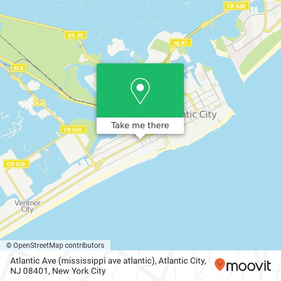 Mapa de Atlantic Ave (mississippi ave atlantic), Atlantic City, NJ 08401