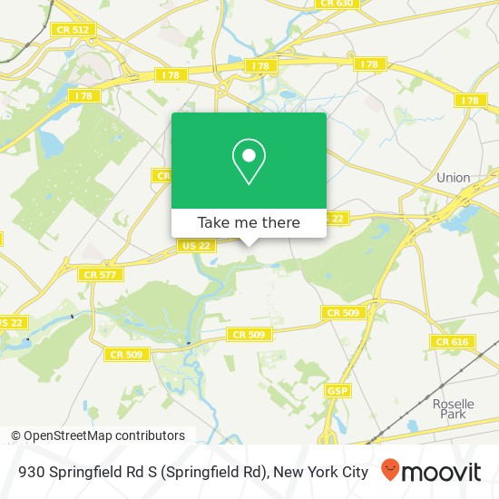 Mapa de 930 Springfield Rd S (Springfield Rd), Union, NJ 07083