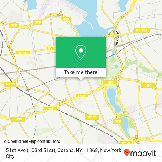 Mapa de 51st Ave (103rd 51st), Corona, NY 11368