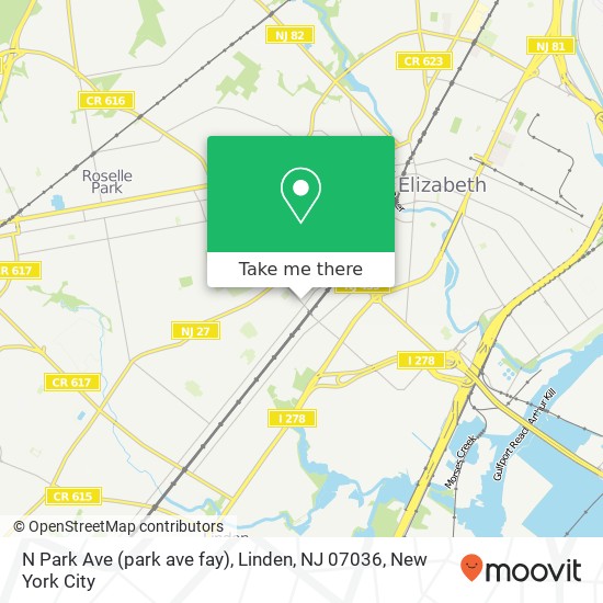 Mapa de N Park Ave (park ave fay), Linden, NJ 07036