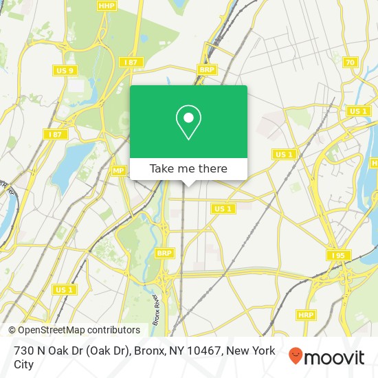Mapa de 730 N Oak Dr (Oak Dr), Bronx, NY 10467