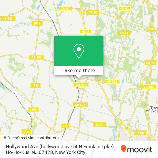 Mapa de Hollywood Ave (hollywood ave at N Franklin Tpke), Ho-Ho-Kus, NJ 07423