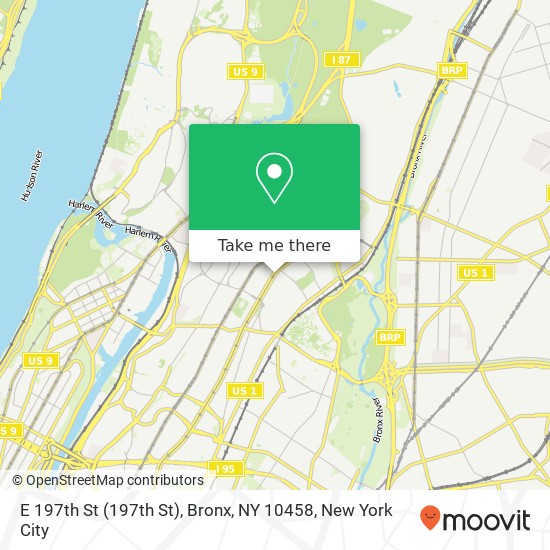 Mapa de E 197th St (197th St), Bronx, NY 10458