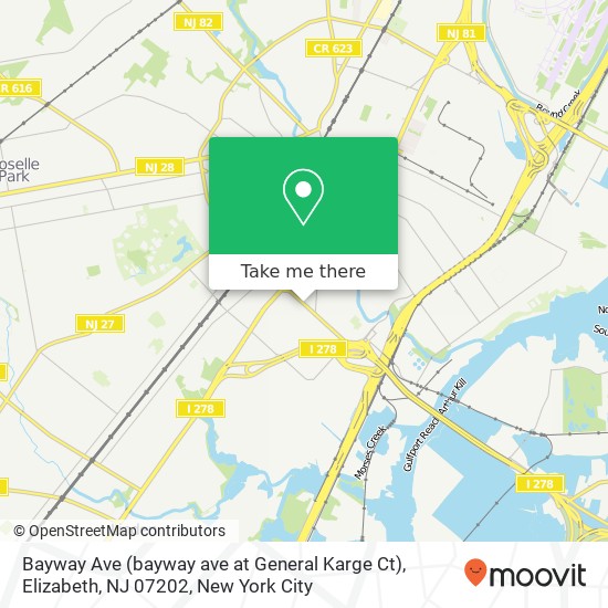 Mapa de Bayway Ave (bayway ave at General Karge Ct), Elizabeth, NJ 07202
