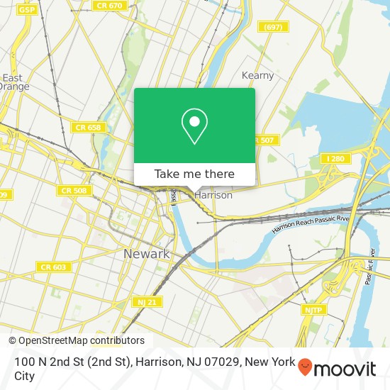 Mapa de 100 N 2nd St (2nd St), Harrison, NJ 07029
