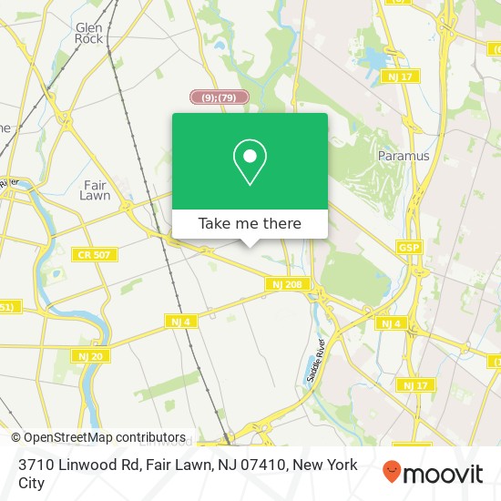 Mapa de 3710 Linwood Rd, Fair Lawn, NJ 07410