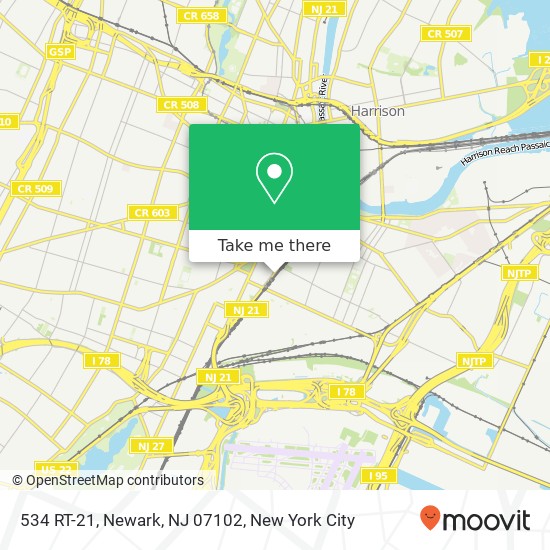 Mapa de 534 RT-21, Newark, NJ 07102