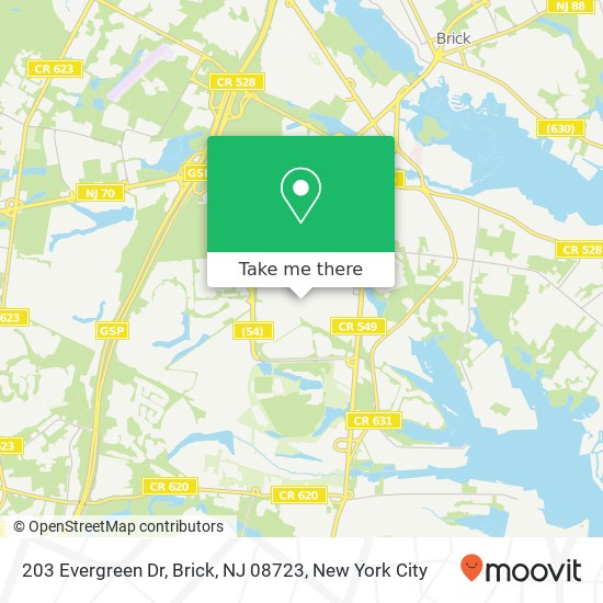 Mapa de 203 Evergreen Dr, Brick, NJ 08723