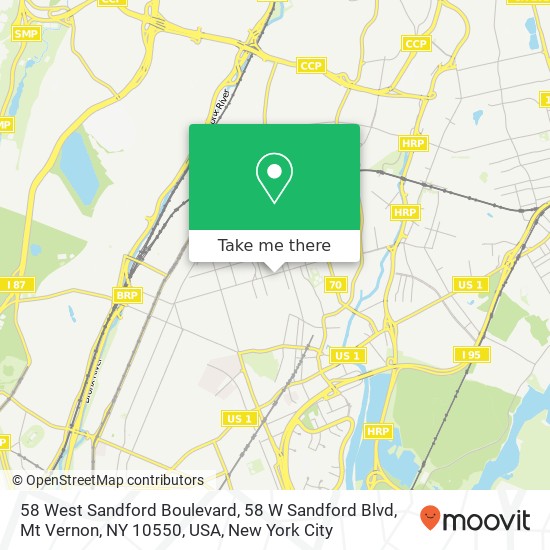 Mapa de 58 West Sandford Boulevard, 58 W Sandford Blvd, Mt Vernon, NY 10550, USA