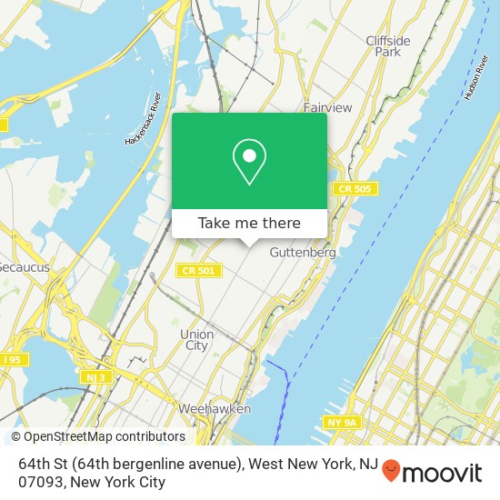 Mapa de 64th St (64th bergenline avenue), West New York, NJ 07093