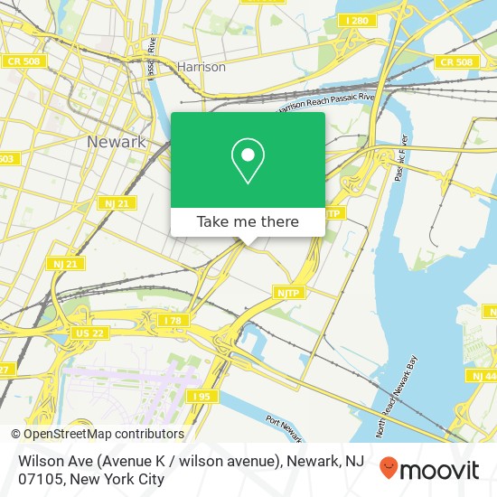 Mapa de Wilson Ave (Avenue K / wilson avenue), Newark, NJ 07105