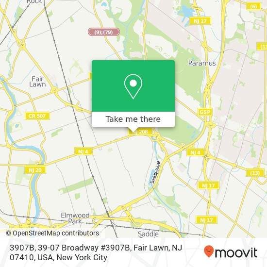 Mapa de 3907B, 39-07 Broadway #3907B, Fair Lawn, NJ 07410, USA