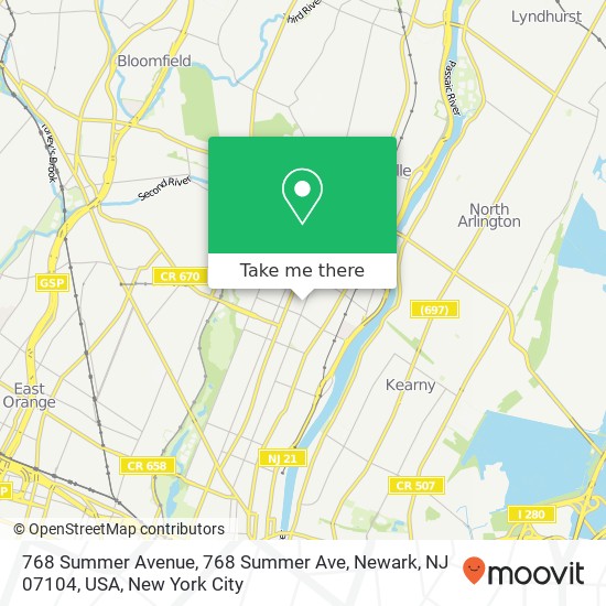 Mapa de 768 Summer Avenue, 768 Summer Ave, Newark, NJ 07104, USA