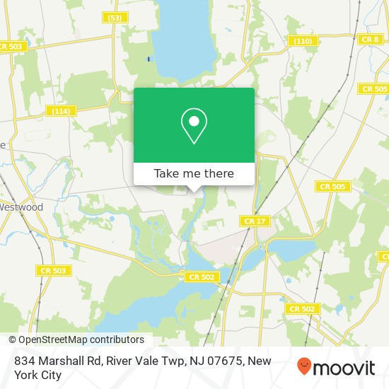 Mapa de 834 Marshall Rd, River Vale Twp, NJ 07675