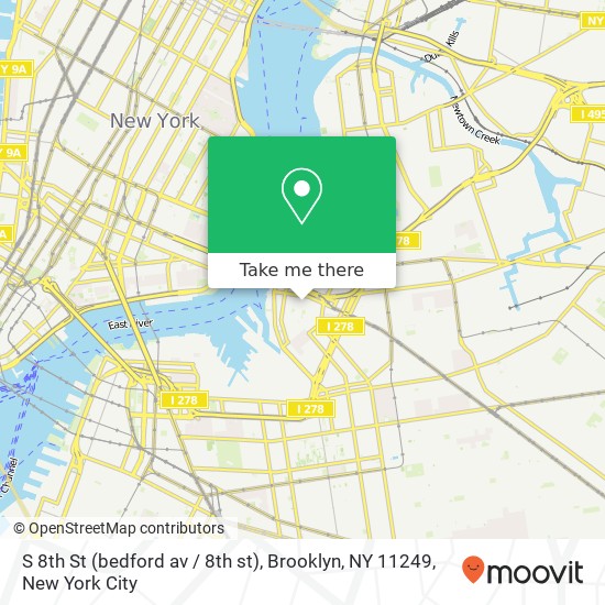 Mapa de S 8th St (bedford av / 8th st), Brooklyn, NY 11249