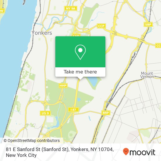 Mapa de 81 E Sanford St (Sanford St), Yonkers, NY 10704