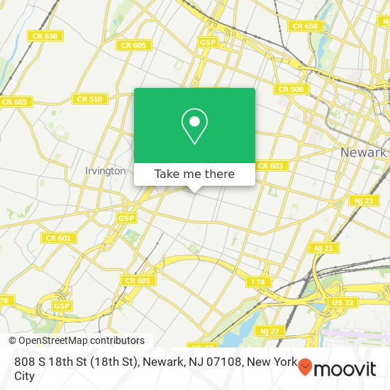 Mapa de 808 S 18th St (18th St), Newark, NJ 07108