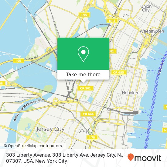 Mapa de 303 Liberty Avenue, 303 Liberty Ave, Jersey City, NJ 07307, USA