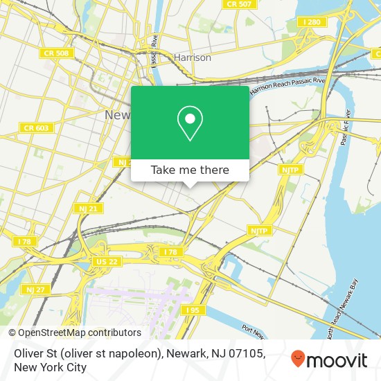 Mapa de Oliver St (oliver st napoleon), Newark, NJ 07105