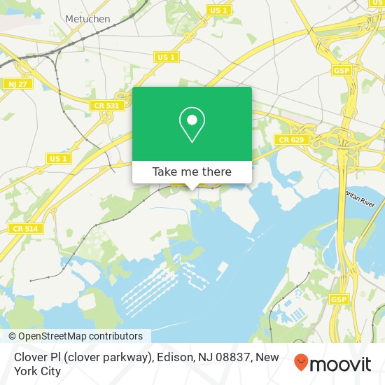 Mapa de Clover Pl (clover parkway), Edison, NJ 08837