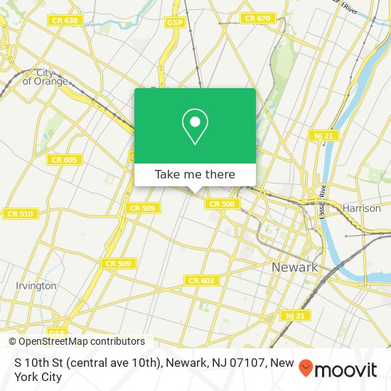 Mapa de S 10th St (central ave 10th), Newark, NJ 07107