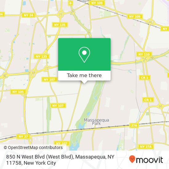 Mapa de 850 N West Blvd (West Blvd), Massapequa, NY 11758