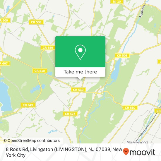 Mapa de 8 Ross Rd, Livingston (LIVINGSTON), NJ 07039