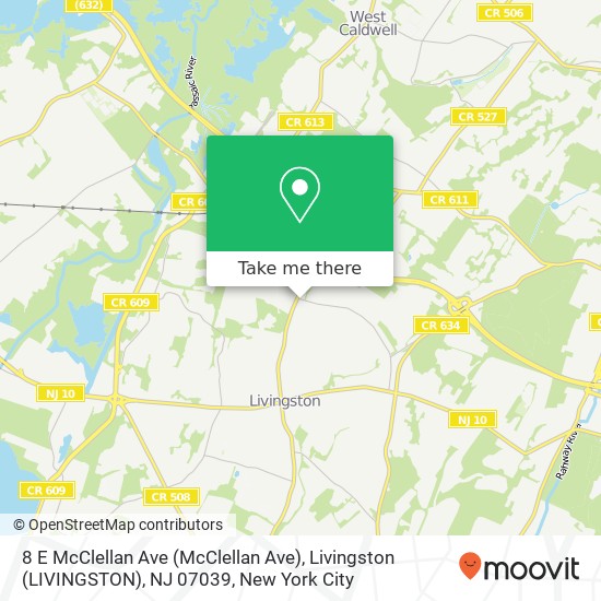 Mapa de 8 E McClellan Ave (McClellan Ave), Livingston (LIVINGSTON), NJ 07039