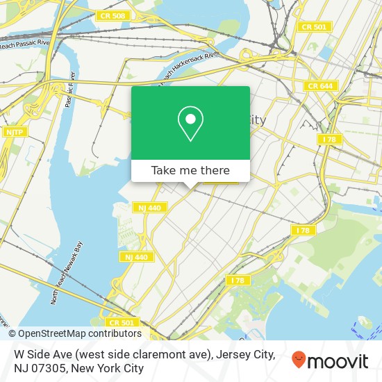 Mapa de W Side Ave (west side claremont ave), Jersey City, NJ 07305