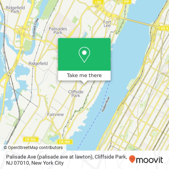 Mapa de Palisade Ave (palisade ave at lawton), Cliffside Park, NJ 07010