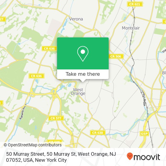 Mapa de 50 Murray Street, 50 Murray St, West Orange, NJ 07052, USA