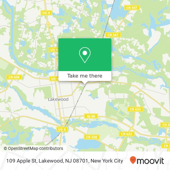 Mapa de 109 Apple St, Lakewood, NJ 08701