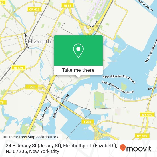 Mapa de 24 E Jersey St (Jersey St), Elizabethport (Elizabeth), NJ 07206