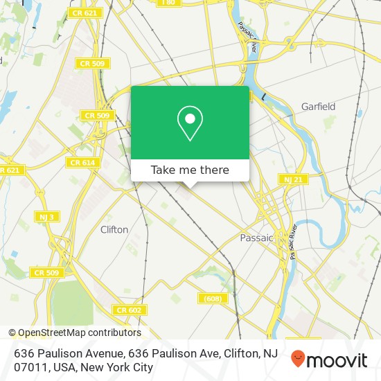 Mapa de 636 Paulison Avenue, 636 Paulison Ave, Clifton, NJ 07011, USA