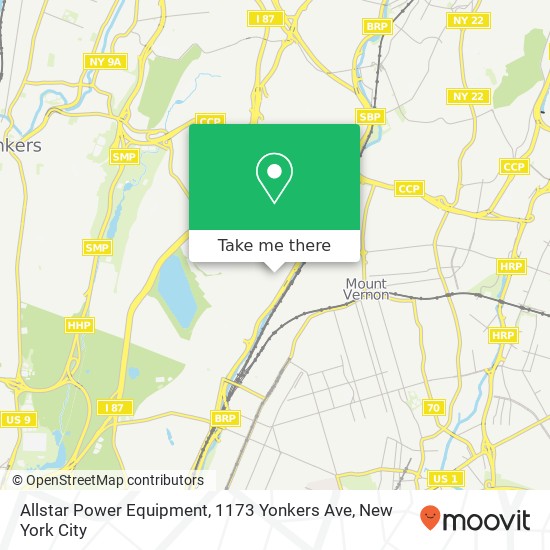 Mapa de Allstar Power Equipment, 1173 Yonkers Ave