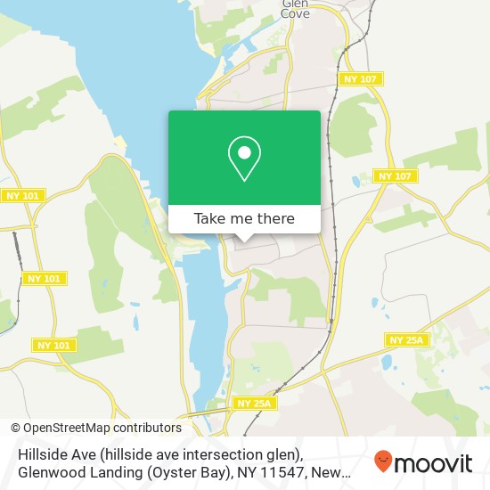 Mapa de Hillside Ave (hillside ave intersection glen), Glenwood Landing (Oyster Bay), NY 11547
