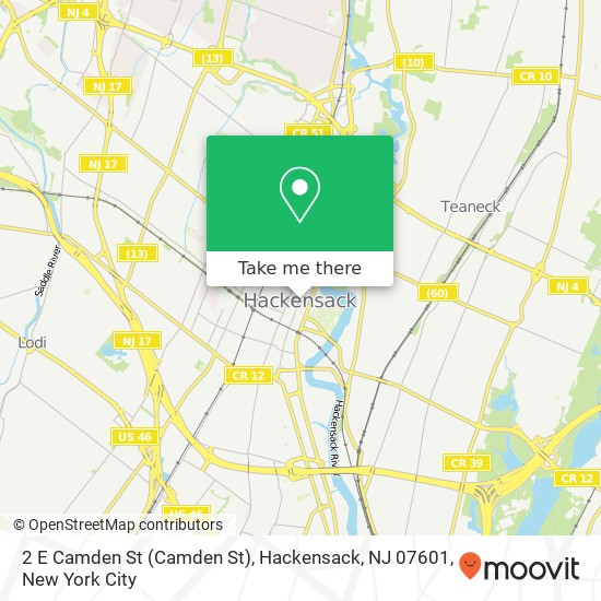 Mapa de 2 E Camden St (Camden St), Hackensack, NJ 07601