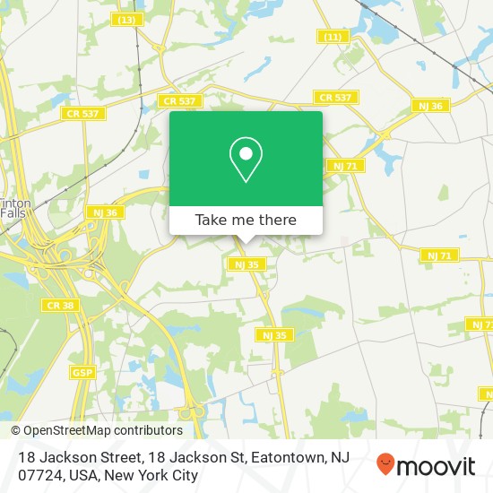 Mapa de 18 Jackson Street, 18 Jackson St, Eatontown, NJ 07724, USA