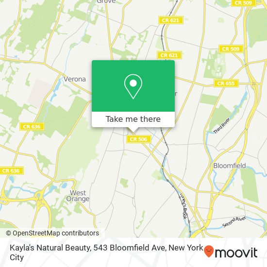 Mapa de Kayla's Natural Beauty, 543 Bloomfield Ave