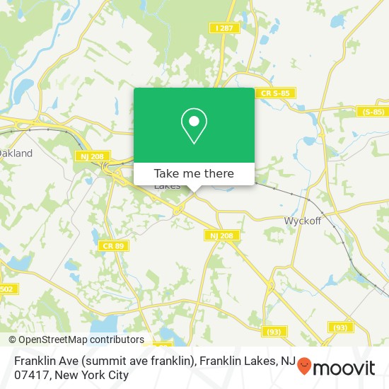 Mapa de Franklin Ave (summit ave franklin), Franklin Lakes, NJ 07417