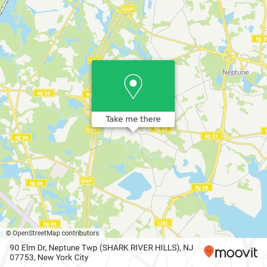 Mapa de 90 Elm Dr, Neptune Twp (SHARK RIVER HILLS), NJ 07753