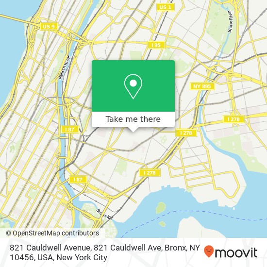 Mapa de 821 Cauldwell Avenue, 821 Cauldwell Ave, Bronx, NY 10456, USA