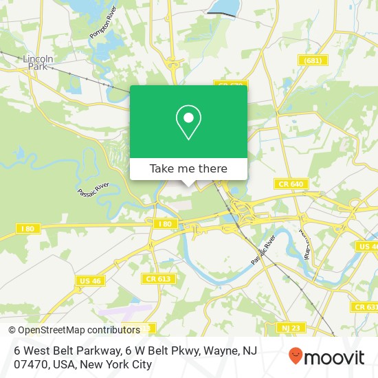 Mapa de 6 West Belt Parkway, 6 W Belt Pkwy, Wayne, NJ 07470, USA