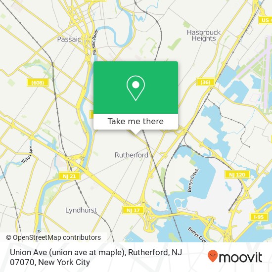 Mapa de Union Ave (union ave at maple), Rutherford, NJ 07070