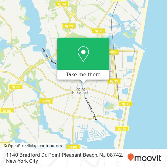 Mapa de 1140 Bradford Dr, Point Pleasant Beach, NJ 08742