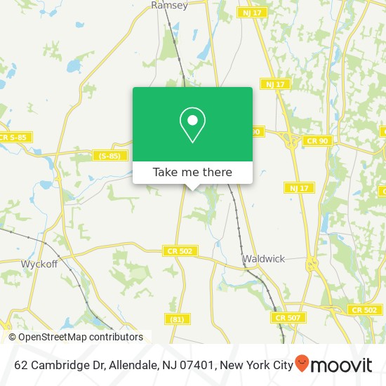 Mapa de 62 Cambridge Dr, Allendale, NJ 07401