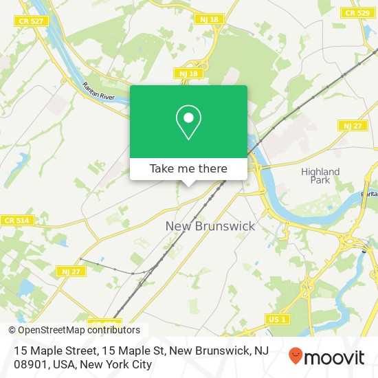 Mapa de 15 Maple Street, 15 Maple St, New Brunswick, NJ 08901, USA