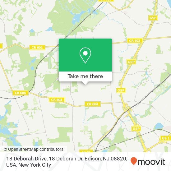 Mapa de 18 Deborah Drive, 18 Deborah Dr, Edison, NJ 08820, USA
