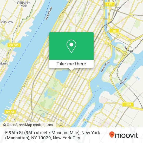 Mapa de E 96th St (96th street / Museum Mile), New York (Manhattan), NY 10029